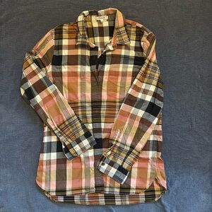 Madewell pink, brown and black plaid button down